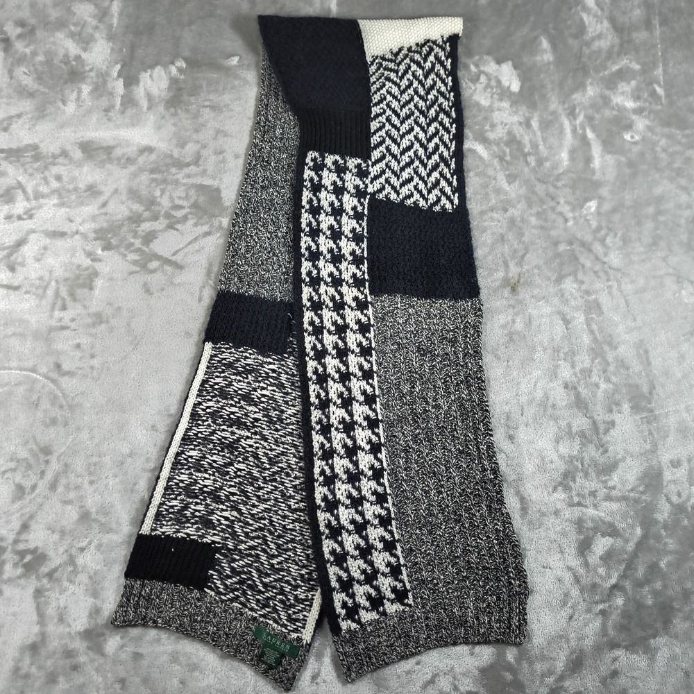 Lauren Ralph Lauren Scarf Womens Patchwork Knit Wool Blend Chevron Houndstooth